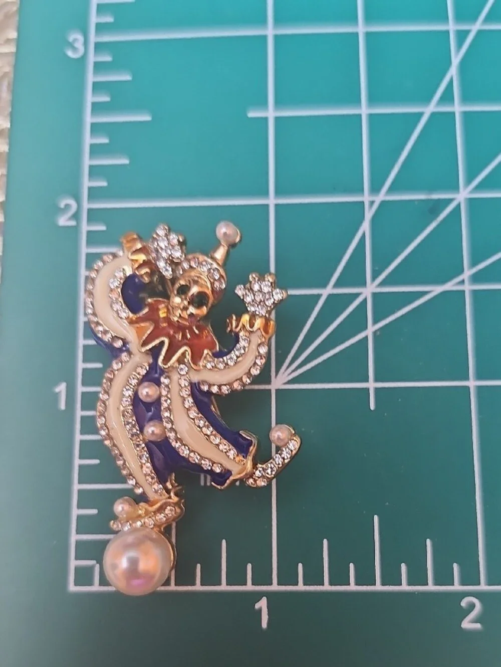 Gold-Tone Blue Enamel Jester Brooch with Pearl Accent - Women Jewelry Brooches